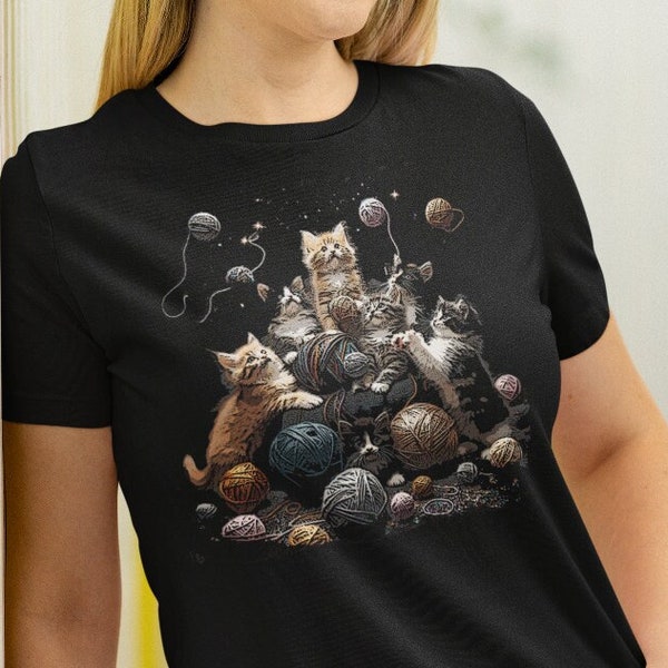 Cat Shirts for Women, Cats with Balls of Yarn, Cat T-Shirts, Cat Mom Shirt, Cat Lover Shirt, Cat Shirt Gift, Kitten Tees, Cat Gifts TSC377