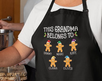 Personalized Grandma Christmas Apron - Personalized Grandkids Names Apron - Christmas Baking Apron  Custom Christmas Gift For Grandma TSC331