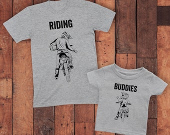 T-shirts assortis copains d'équitation, cadeaux fête des pères, chemises père et fils, cadeaux pour papa, chemises papa, moto, VTT TSC355/356