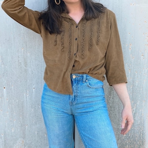 Faux suede western top