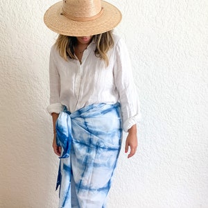 Shibori Cotton Scarf X-Large |  Oversized Cotton Sarong, Shawl, Hand Dyed with Indigo
