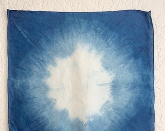 SUNBURST Shibori Silk Scarf | Hand Dyed with Indigo, Unisex Silk Bandana