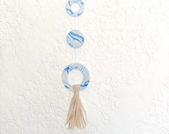 El Rio #2 | Blue & White Clay Wall Hanging, One of One Handmade Home Decor, Small Wall Art