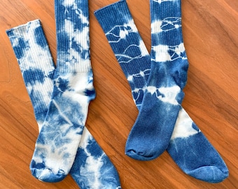 Indigo Bamboo Crew Socks | Small Batch Tie Dye, Hand-Dyed Adult Sock, One Size