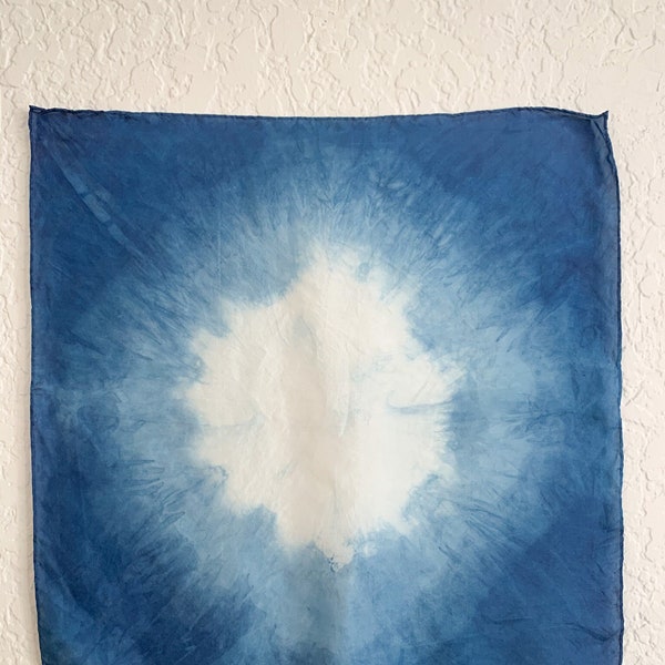 SUNBURST Shibori Silk Scarf | Hand Dyed with Indigo, Unisex Silk Bandana