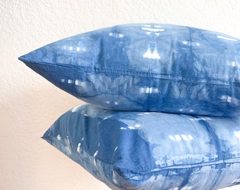 Hand Dyed Indigo Pillow Cover; 100% Cotton, 26x26, Made in CA, Oversized Throw Pillows, Shibori Pillowcase