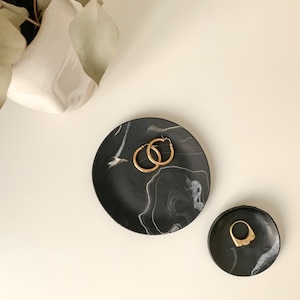 Black and White Marbleized Ring Dish | Delicate Catch-all Dish, Handmade Clay, Large & Small Options