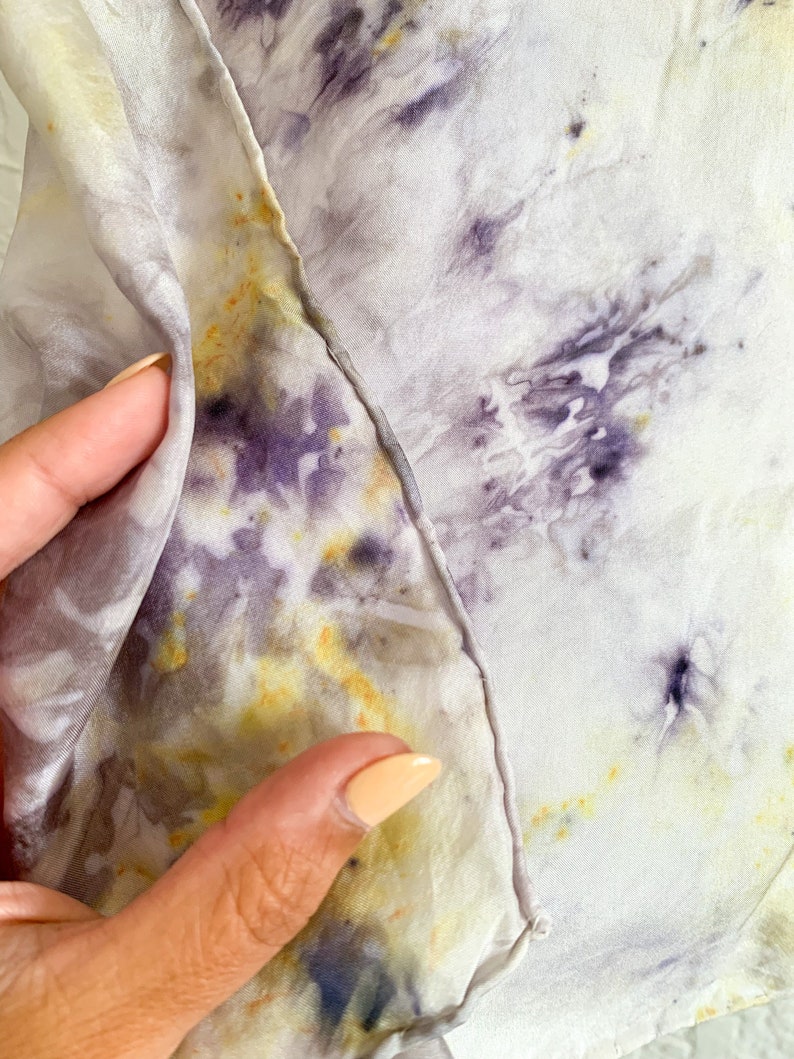 IRIS Silk Scarf Hand Dyed with Natural Logwood & Marigold Extract, Silk Bandana image 8
