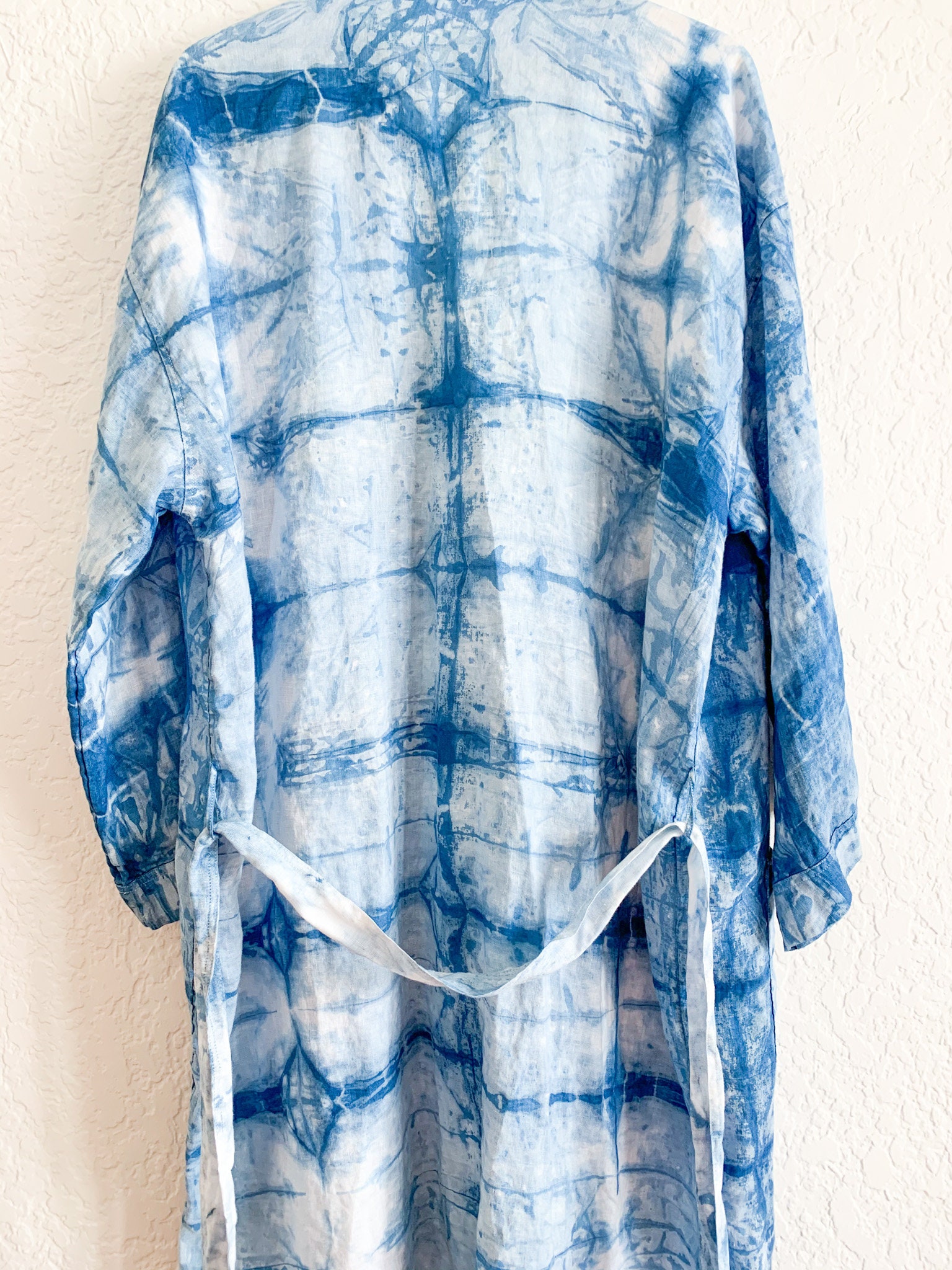 Linen Shibori Robe Handdyed With Indigo Unisex Caftan Etsy Hong Kong
