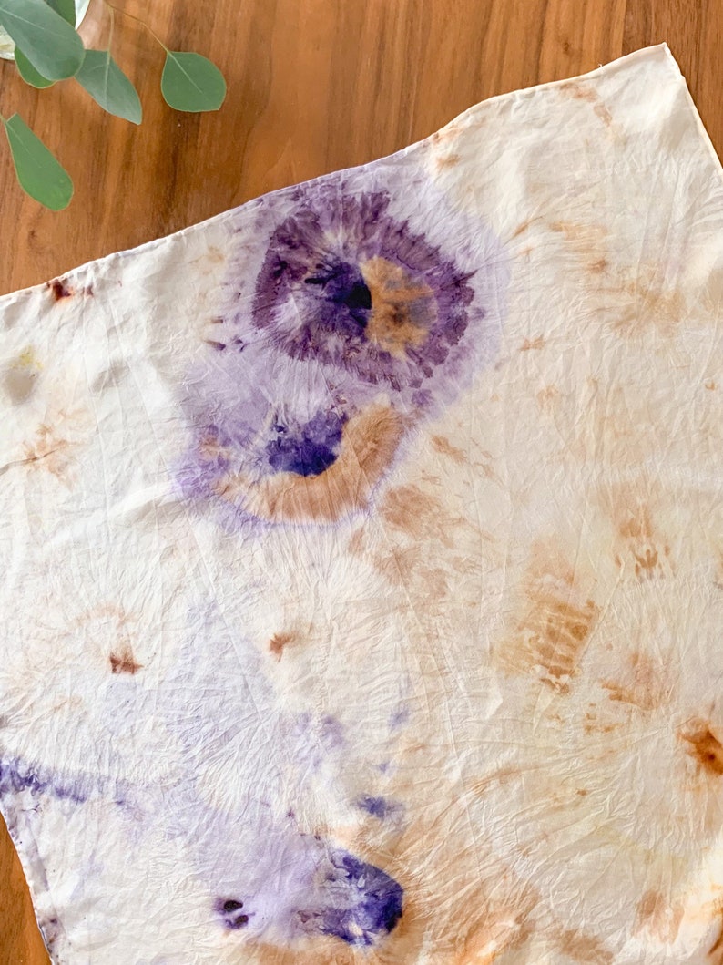PETALS Silk Scarf Hand Dyed with Roses & Natural Dye Extracts, Unisex Silk Bandana Purple