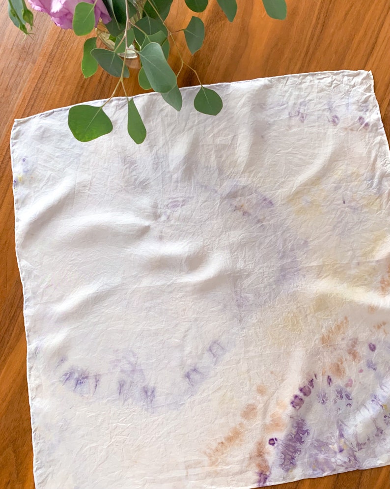 PETALS Silk Scarf Hand Dyed with Roses & Natural Dye Extracts, Unisex Silk Bandana Pastel #1