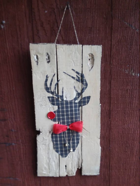 Plaid Reindeer Rudolph Christmas Pallet Sign Decoration Etsy