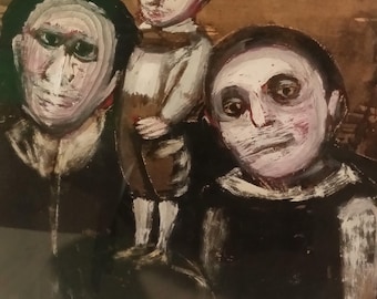 Robert Broderson (1920-1992) Rare "Family Portrait" Expressionism Art Print (Signed)