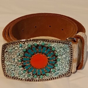 Streets Ahead Leather Turquoise Belt Buckle Belt