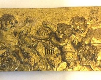 Antique Bronze Cherub Plaque Relief Wall Hanging Angel Putti Classical Decor Architectural Salvage