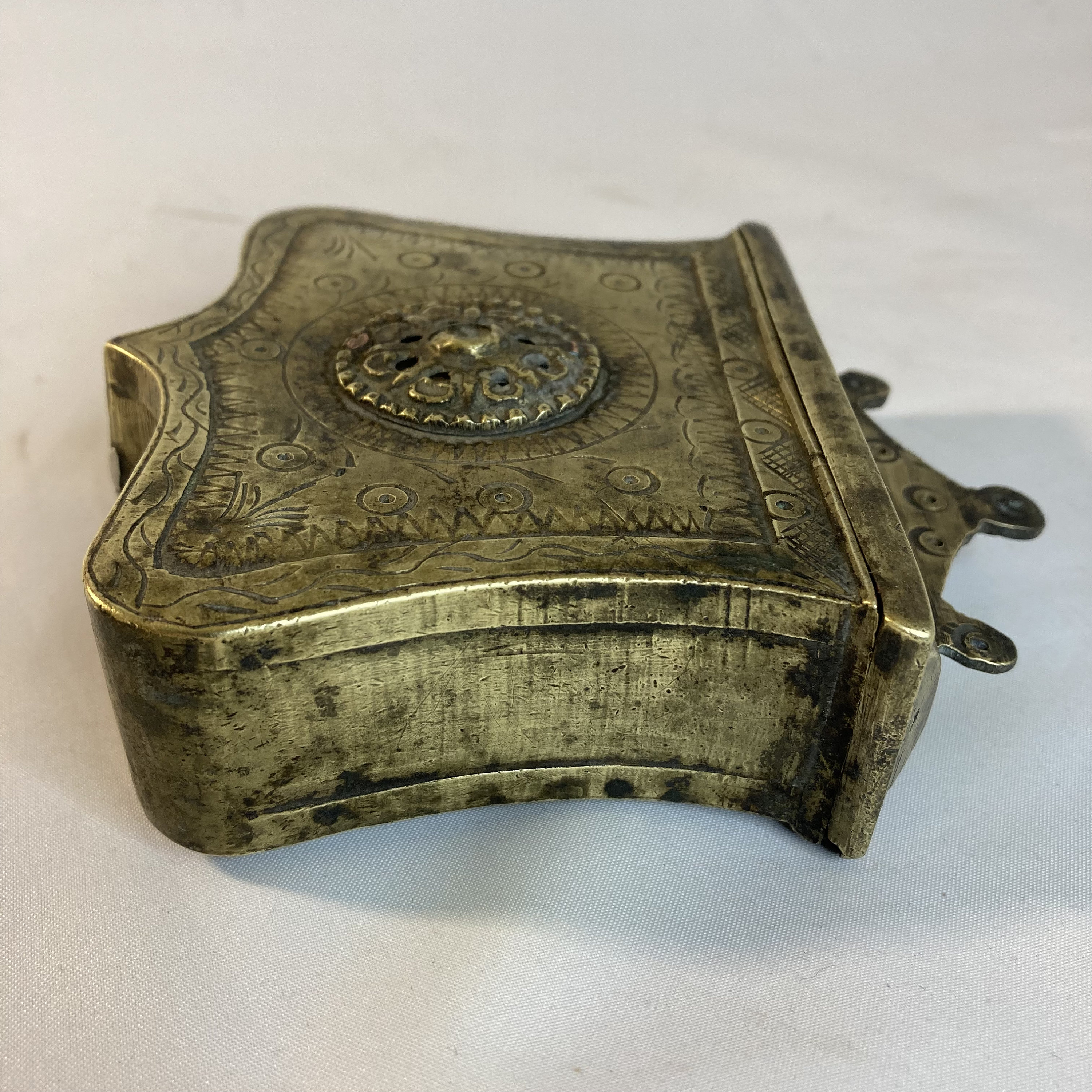 Antique Brass Ottoman Cartouche Form Cartridge Box With Belt