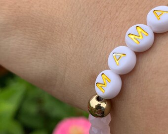 MAMA IN PINK | beaded bracelet, beaded letter bracelet, word bracelet, baby shower gift, mama gift, mama bracelet, mothers day gift,