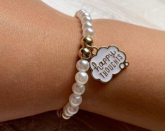 HAPPY THOUGHTS | bracelet set, bracelet stack, beaded bracelet, beaded jewelry, charm bracelet, friend gift, school gift, teacher gift