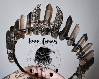 Luna ARTEMIS ~ Smoky Quartz. Crystal Crown. Crowns. Crystals. Tiara. Festival. Witch. Goth. Dark. Moon. Moonchild. Fairytale. Quartz Crown.