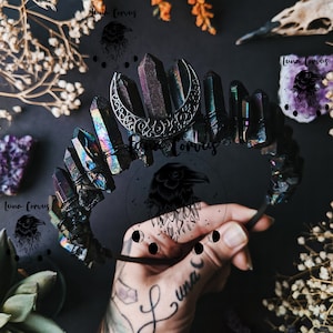 Luna BLACK DUST ~ Moon. Witch Crown. Goth Crown.  Quartz. Dark. Black. Crown Festival. Headpiece.