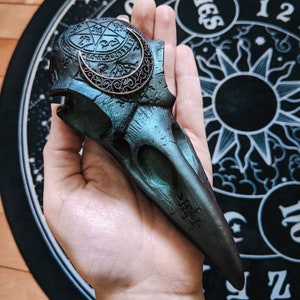 Luna SHINY GREEN RAVEN Home. Decoration. Art. Gift. Crow. Resin. Goth. Witch. Moon. Skull. Moonphase. CrescentMoon. Magic. Dark. image 1