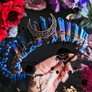 Luna NEBULA ~ Crystal Crown. Crown Festival. Crystals. Tiara. Witch. Boho. Moon. Moonchild. Fairytale. Festival. Wedding. Blue. Quartz.