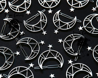 Luna SILVER MOONCLIP ~ Star Hair Clip. Accessories. Barrette. Witch. Witchy. Goth. Moon. Hairpiece. Moon. Fairy. Festival. Stars. Flange.