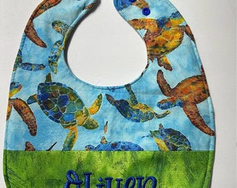 Custom Made to Order Personalized Sea Turtle Baby Toddler Boy Bib