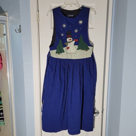 Vintage J.G. Hook Christmas Dress Sz 8 Blue Snowm… - image 1