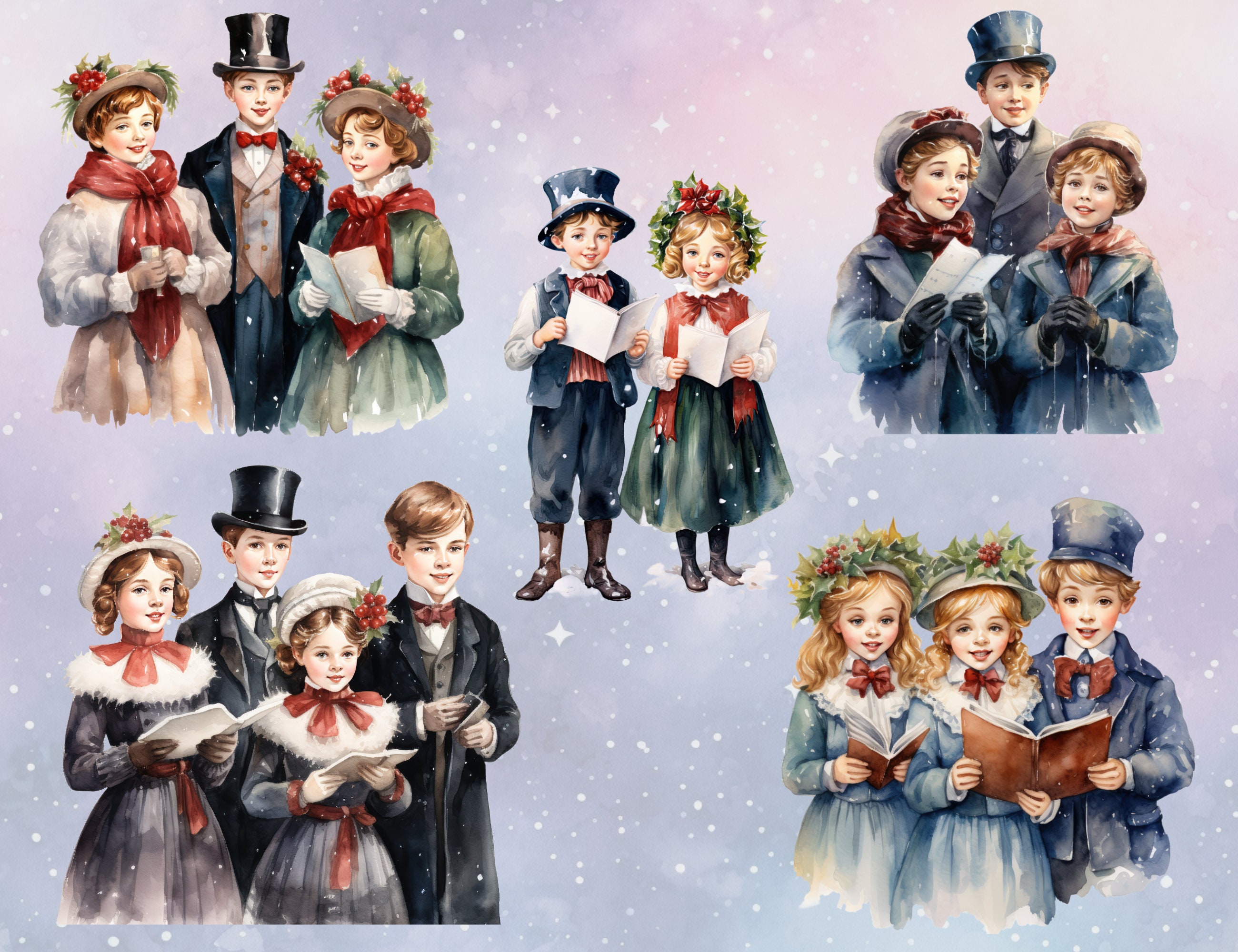 Victorian Christmas Carolers Clipart PNG vintage Carolers Etsy