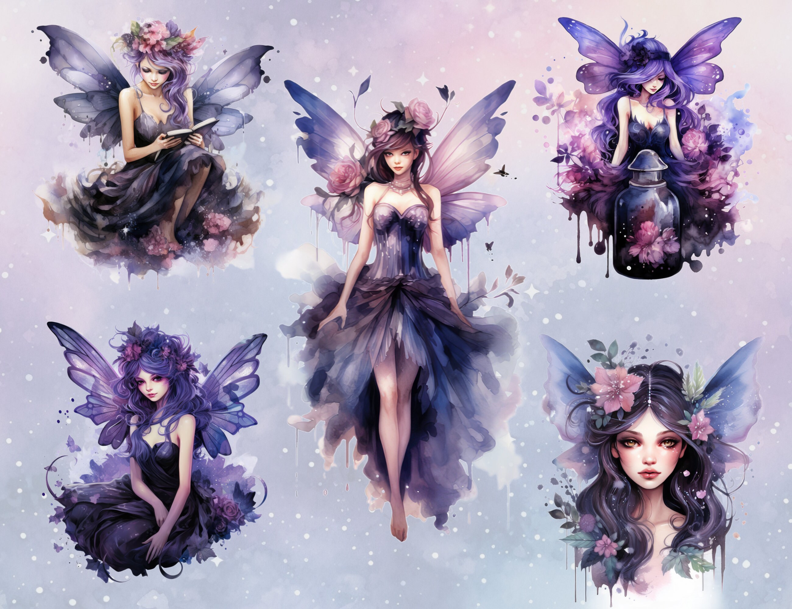 Fairy Watercolor Clipart PNG Butterfly Clipart Pastel Goth Clipart ...