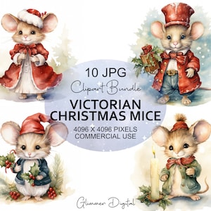 10 Weihnachtsmäuse hochwertige JPG Clipart Bilder - digitaler Download - digitales Papier Handwerk - Weihnachten Ephemera - kommerzielle Nutzung