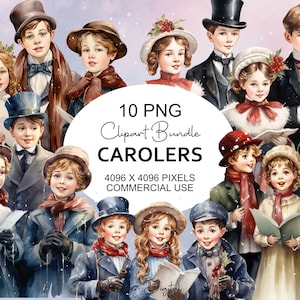 Victorian Christmas Carolers Clipart PNG -Vintage Carolers Clipart - Digital Ephemera - Uso commerciale - Classico Natale PNG