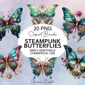 Steampunk Schmetterling Clipart - Aquarell Schmetterling PNG - Schmetterling Flügel - Steampunk Ephemera - Digital Download - Kommerzielle Nutzung