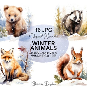 Winter Woodland Animals Images clipart JPG de haute qualité - Téléchargement numérique - Digital Paper Craft - Christmas Ephemera - Utilisation commerciale