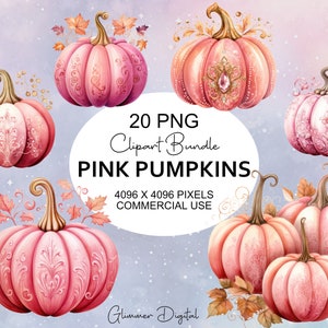 Pink Pumpkin Clipart - Fall Watercolor Clipart PNG - Pastel Halloween Clipart - Design Element Digital Download - Commercial Use - POD