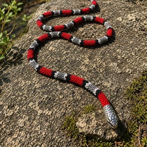 SALE Bead Crochet Reptile Python Snake Skin Jewelry, Rope Exotic Red Necklace / Layered Bracelet, GIFT for HER / Him