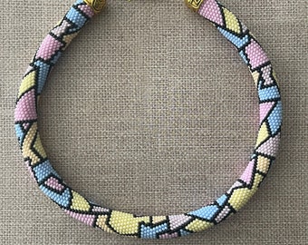 Mosaic Bead Crochet Necklace - Rope Necklace Bright Colorful Jewelry