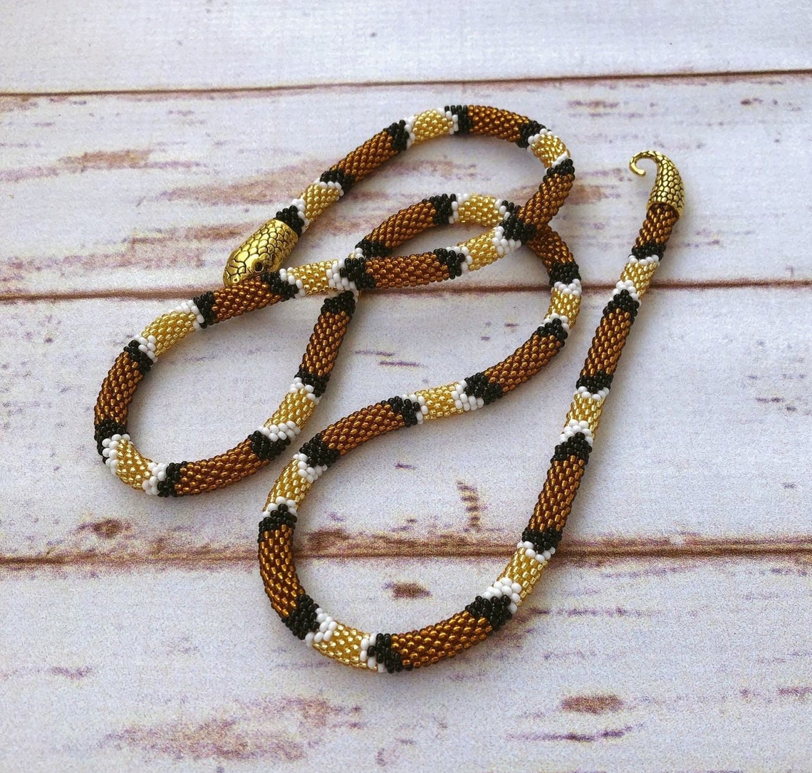 Beaded Snake Necklace Bead Crochet Reptile Jewelry Snake Etsy