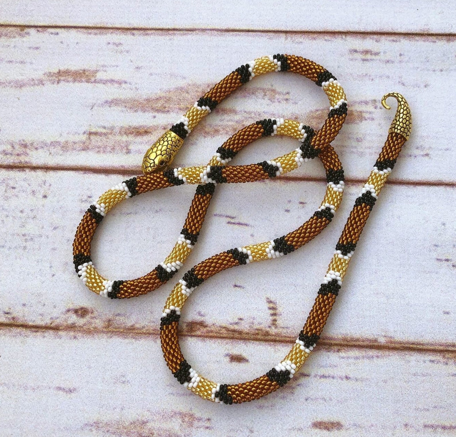 Beaded Snake Necklace Bead Crochet Reptile Jewelry Snake Skin Layered