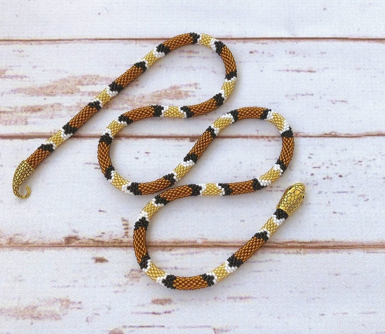 Beaded Snake Necklace Bead Crochet Reptile Jewelry Snake Skin Layered