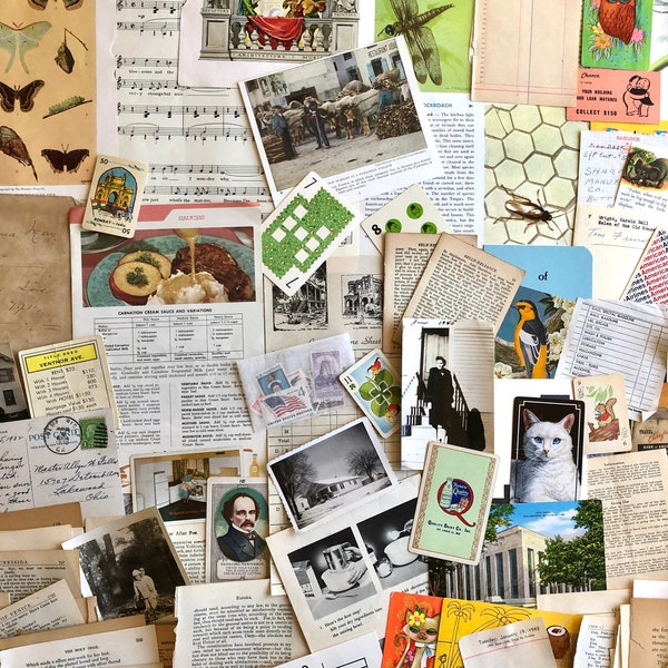 100+ pc Vintage Ephemera Pack Antique Paper Old Book Pages Photos Postcards Sheet Music Etc Junk Journal Mixed Media Art Supply