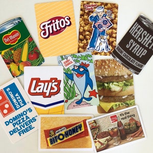 Vintage Playing Cards Swaps Lot of 10 Food Theme Ephemera Pack for Junk Journal Smash Book Collage, Hershey Cracker Jack Frito Lay Coke etc