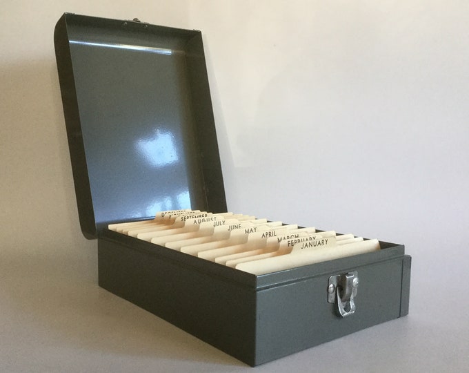 Vintage Metal Check File Box, Vintage Metal Box, Metal File Box, Metal