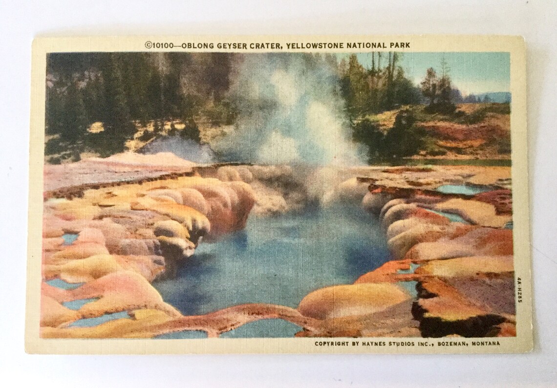 Lot of 2 Vintage Yellowstone Postcards Old Faithful Oblong Etsy
