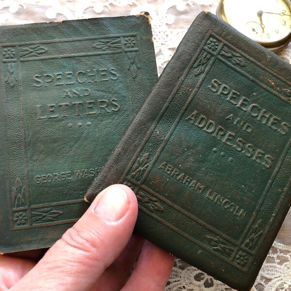 Antique TINY Patriotic Books, Lincoln’s Speeches and Addresses + Washington’s Speeches & Letters, 1920’s Little Leather Library Corp Books