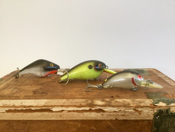 Vintage Lures Set Of 3 Old Lures Big O Lure Crank Bait Etsy