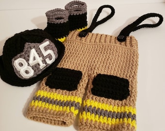 Crocheted Newborn Fireman Photo Prop, Photography, Baby clothing, Baby Costumes, First Responder