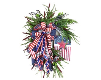 Patriotic Wreath for Front Door, July 4th