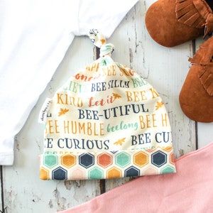 Bumblebee Baby Knotted Hat: Honeycomb Print Newborn Beanie